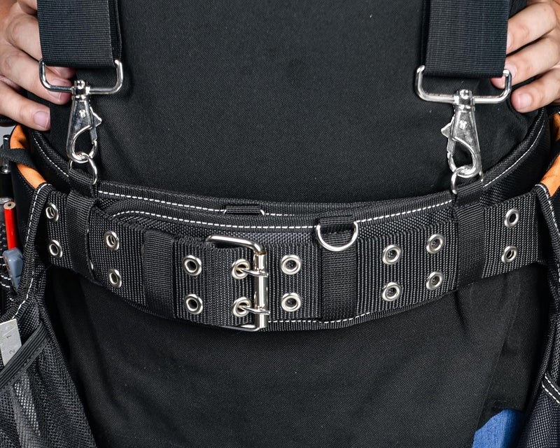 aupofit 3-Inch Padded Tool Work Belt 1680D Ballistic Tool Belt with 6 Suspenders Ring | Compatible Pouches, Holsters & 4-Point Suspenders | Comfort Lightweight Breathable Work Belt Adjustable 34''-45'' - Image 3